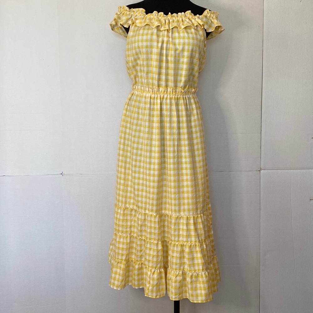 Max Studio Women’s Yellow Plaid Print Dress size L .